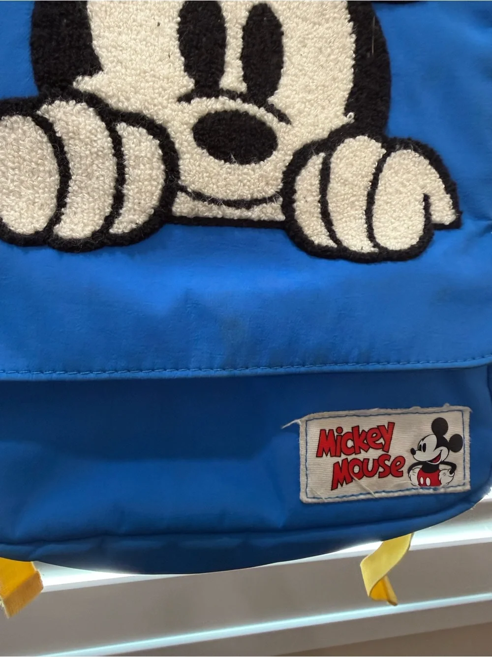 Disney Blue Kids Backpack with Black & Cream Mickey Appliqué and Yellow Straps